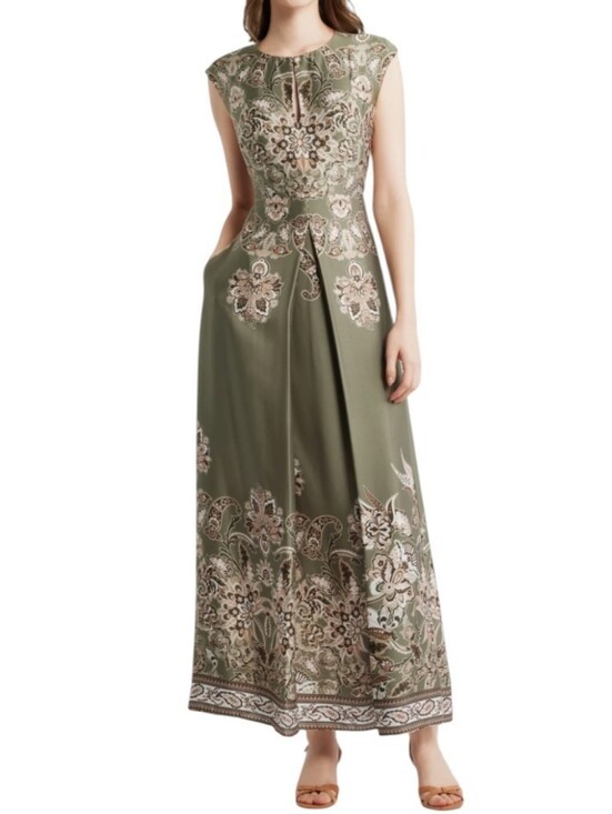 Vince Camuto Dresses & Skirts - Vince Camuto Print Satin Gown In Sage .. Size 8